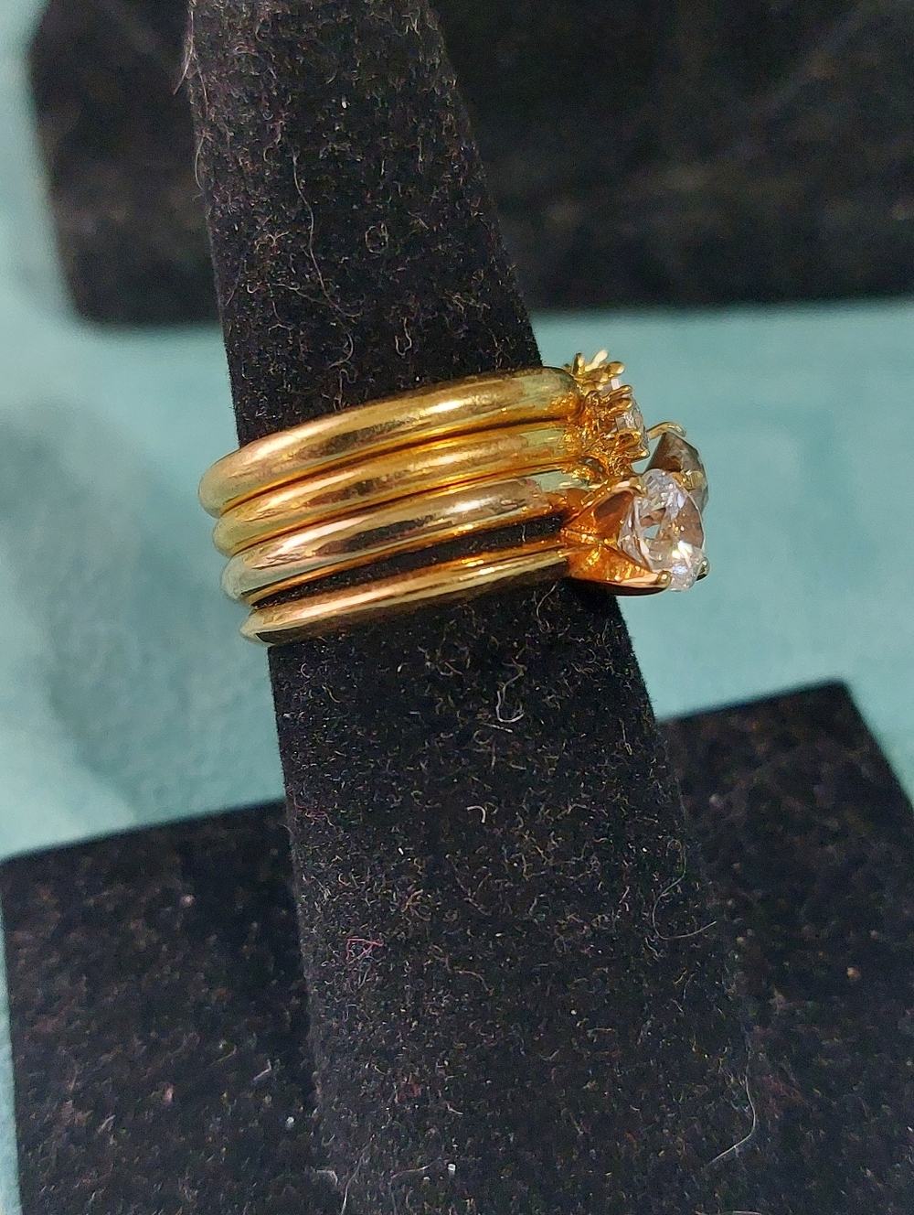 Four Rhinestone Goldtone Stackable Rings - Picture 4 of 15